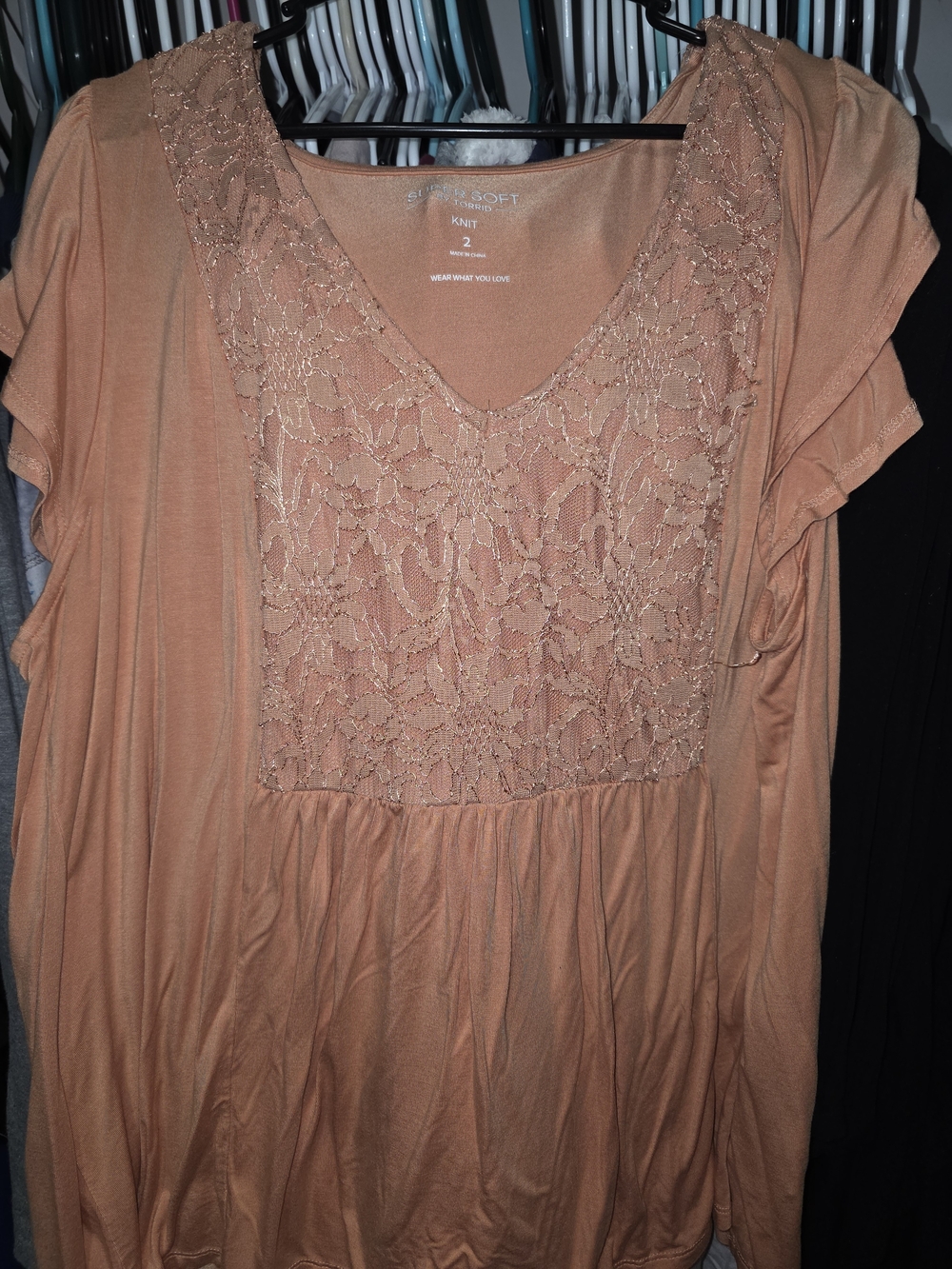 torrid Peach Lace-Front V-Neck Knit Top